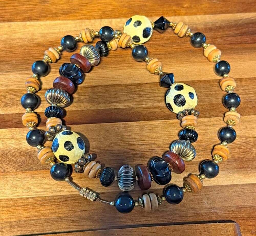 Stunning Vintage Boho Tribal Statement Necklace - Mixed Media Multitexture Beads